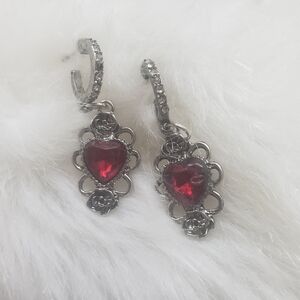 Silver-tone Red Heart Drop Earrings - Women Jewelry